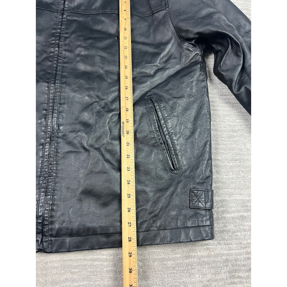 Cougar Leather Jacket Mens XL Black Bomber Genuine Leather Quilted Zip Up Solid - Picture 3 of 14